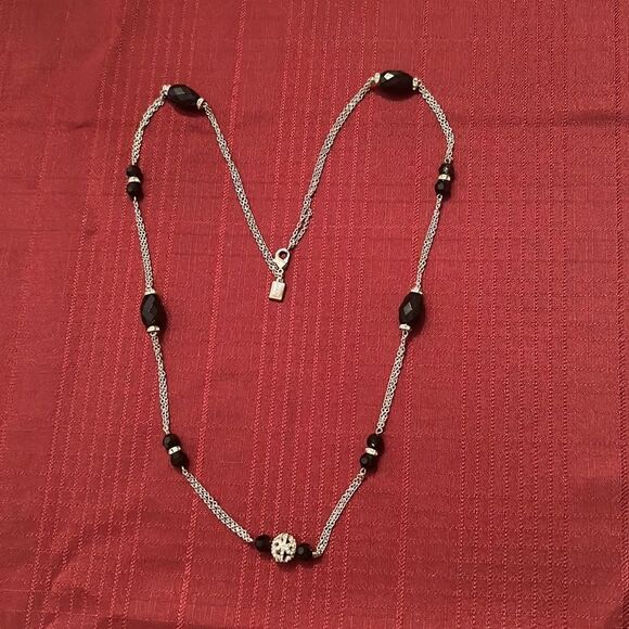 Chaps Double chain silver & black beaded necklace EUC - Picture 5 of 8